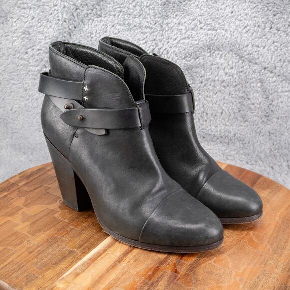 RAG & BONE Women’s 39 Harrow Ankle Boots Black Leather High Heel Bootie US 9 - Picture 1 of 6